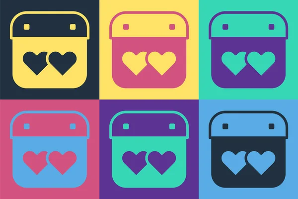 Pop Art Kalender Mit Herz Symbol Auf Farbigem Hintergrund Valentinstag — Stockvektor
