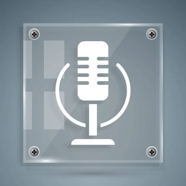 Icône Microphone Blanc Isolé Sur Fond Gris Sur Micro Micro — Image vectorielle