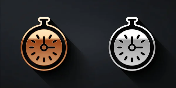 Icono Reloj Bolsillo Oro Plata Aislado Sobre Fondo Negro Estilo — Vector de stock