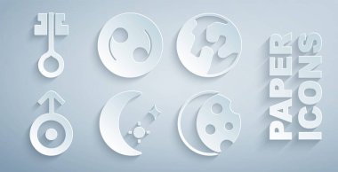 Ay 'ı ve yıldızları Dünya' nın simgesi Uranüs Güneş tutulması Kanser Burcu ve Eski Sihirli Anahtar ikonu. Vektör.