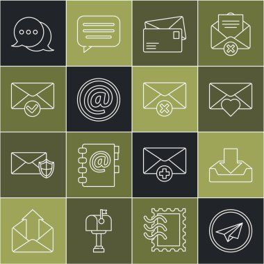 Satır Kağıt Uçak İndirme Kutusu Zarfı 'nı Valentine' ın kalp posta kutusuyla ve e-posta işaretli konuşma metni ile ayarla ve zarf simgesini sil. Vektör.