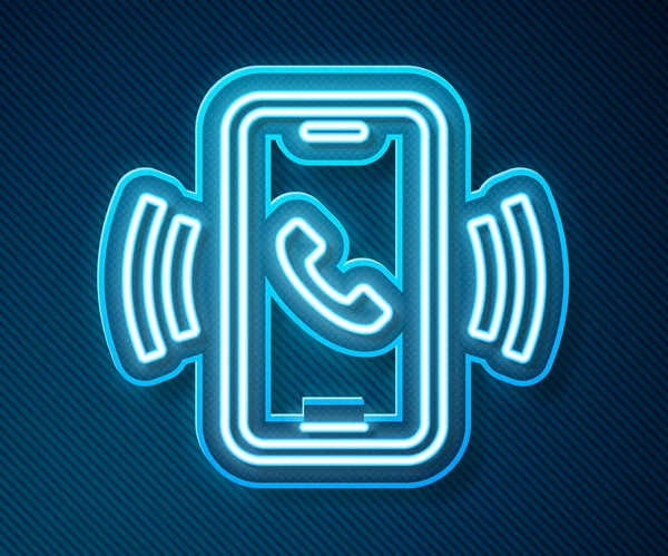 Linha Néon Brilhante Telefone Horas Ícone Suporte Isolado Fundo Azul —  Vetores de Stock