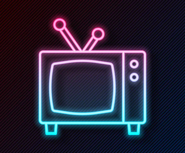 Λάμψη Νέον Γραμμή Retro Τηλεόραση Εικονίδιο Απομονώνονται Μαύρο Φόντο Τηλεοπτική — Διανυσματικό Αρχείο