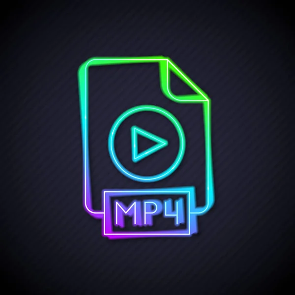 发光霓虹灯行Mp4文件 下载在黑色背景上隔离的Mp4按钮图标 Mp4文件符号 — 图库矢量图片