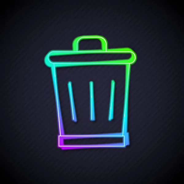 Glowing Neon Line Trash Can Icon Isolated Black Background Garbage — Stock Vector