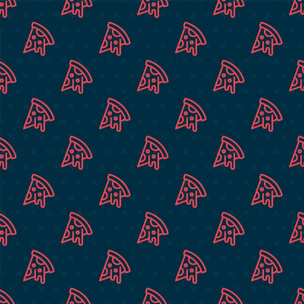 Červená Čára Plátek Pizzy Ikony Izolované Bezešvé Vzor Černém Pozadí — Stockový vektor