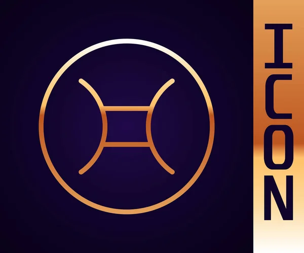 Золотая Линия Близнецы Знак Зодиака Значок Изолирован Черном Фоне Коллекция — стоковый вектор