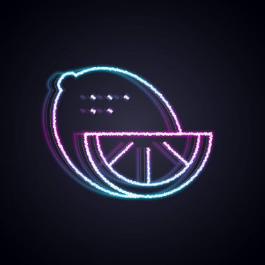Parlayan neon hattı Lemon simgesi siyah arkaplanda izole edildi. Vektör