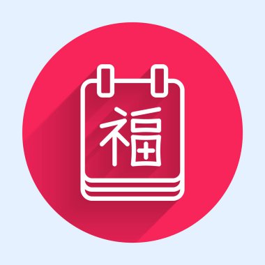 Beyaz çizgi Çin Yeni Yıl ikonu uzun gölge arkaplan izole. Kırmızı daire düğmesi. Vektör