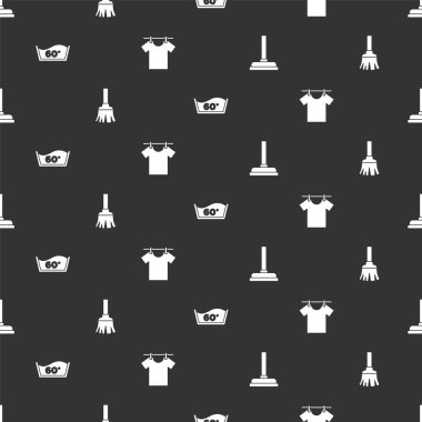 Lastik pompayı, tüy süpürgesini, ısı temizleyicisini ve kuru giysileri pürüzsüz desene ayarlayın. Vektör