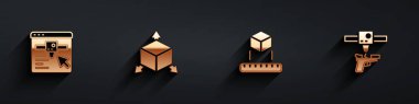 3D yazıcı ayarı, Isometric küp ve uzun gölgeli silah simgesi ayarla. Vektör
