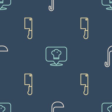 Mutfak kepçesini, et helikopterini ve şefin şapkasını kusursuz bir şekilde yerleştirin. Vektör