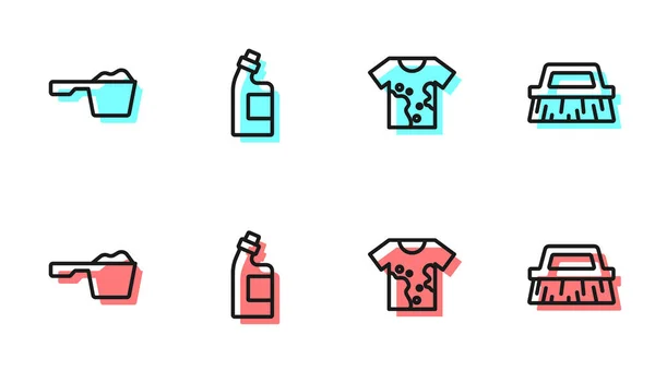 Kirli Tişört Çamaşır Tozu Temizlik Malzemesi Fırça Ikonu Için Şişe — Stok Vektör