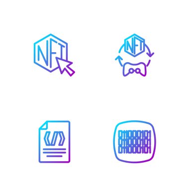 Satır İkili Kodu NFT Dijital Şifreleme Sanatı ve Renk simgeleri. Vektör.