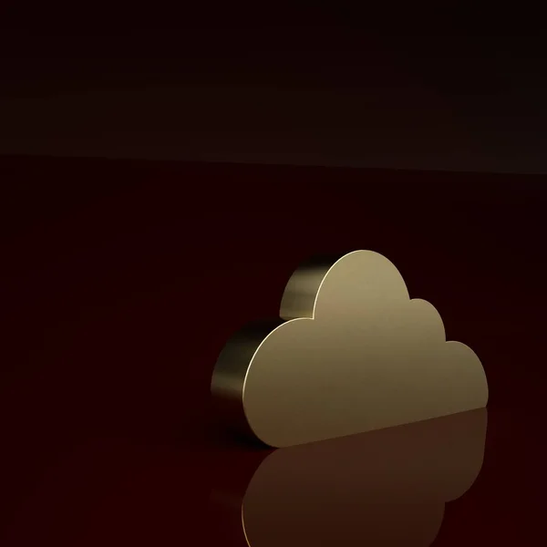 Gold Cloud icon isolated on brown background. Minimalism concept. 3D render illustration .