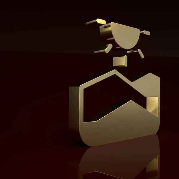 Gold Drought icon isolated on brown background. Minimalism concept. 3D render illustration .