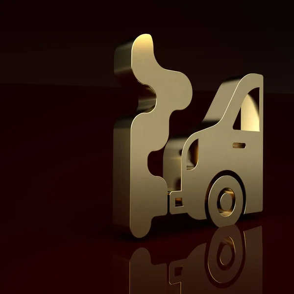 Gold Car exhaust icon isolated on brown background. Minimalism concept. 3D render illustration .