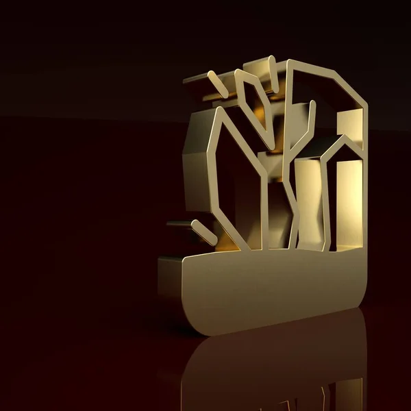 Gold Glacier melting icon isolated on brown background. Minimalism concept. 3D render illustration .