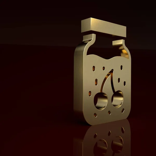 Gold Jam jar icon isolated on brown background. Minimalism concept. 3D render illustration .