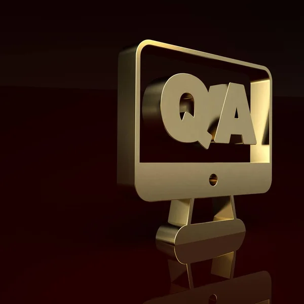 Gold Speech bubbles with Question and Answer icon isolated on brown background. Q and A symbol. FAQ sign. Chat speech bubble and chart. Minimalism concept. 3D render illustration .