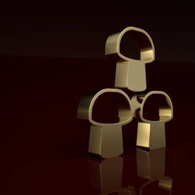 Kahverengi arka planda izole edilmiş altın mantar ikonu. Minimalizm kavramı. 3 Boyutlu resimleme .