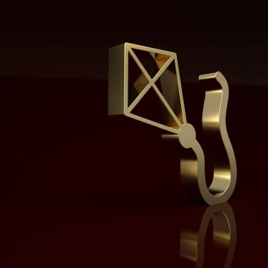 Kahverengi arkaplanda altın uçurtma simgesi izole edildi. Minimalizm kavramı. 3 Boyutlu resimleme .