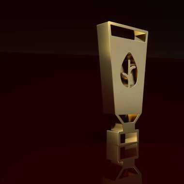 Kahverengi arka planda izole edilmiş altın organik kozmetik ikonu. Vücut bakım ürünleri. Minimalizm kavramı. 3 Boyutlu resimleme .