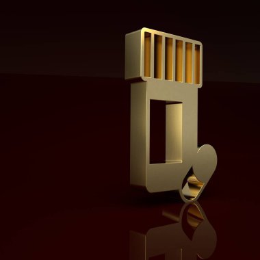 Altın ilaç şişesi ve kahverengi arka planda izole edilmiş hap ikonu. Şişe hapı işareti. Eczane tasarımı. Minimalizm kavramı. 3 Boyutlu resimleme.