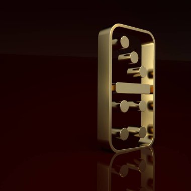 Altın Domino simgesi kahverengi arkaplanda izole edilmiş. Minimalizm kavramı. 3 Boyutlu resimleme.