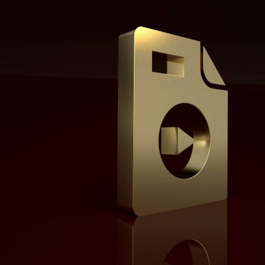 Altın AVI dosya dökümanı. Avi düğmesi simgesi kahverengi arkaplanda izole edildi. AVI dosya sembolü. Minimalizm kavramı. 3 Boyutlu resimleme.