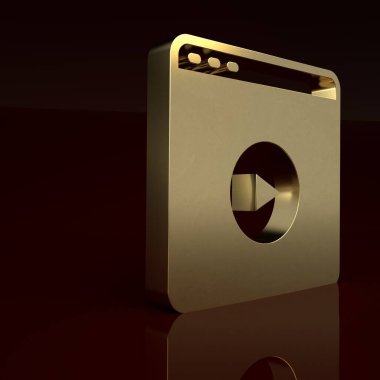 Gold Online video oynatma simgesi kahverengi arkaplanda izole edildi. Oyun işaretli film şeridi. Minimalizm kavramı. 3 Boyutlu resimleme.