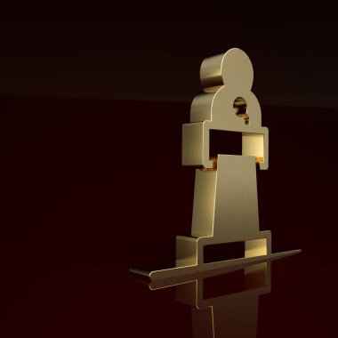 Kahverengi arkaplanda Altın Sözcü simgesi izole edildi. Ben Tribün 'den hatip. Halka açık konuşma. Kürsüde biri var. Minimalizm kavramı. 3 Boyutlu resimleme.