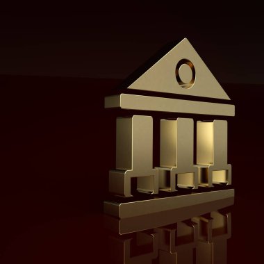 Gold Adliye Binası ikonu kahverengi arka planda izole edilmiş. Banka veya müze inşaatı. Minimalizm kavramı. 3 Boyutlu resimleme.