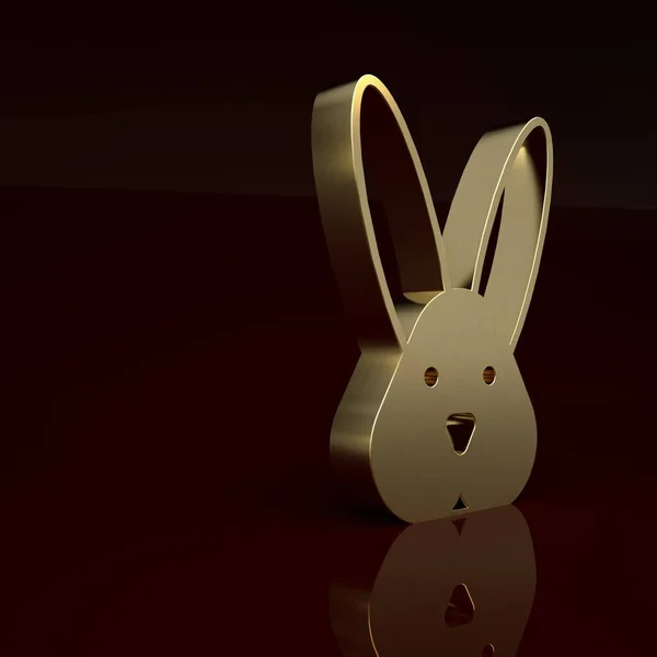 Gold Animal cruelty free with rabbit icon isolated on brown background. Minimalism concept. 3D render illustration .