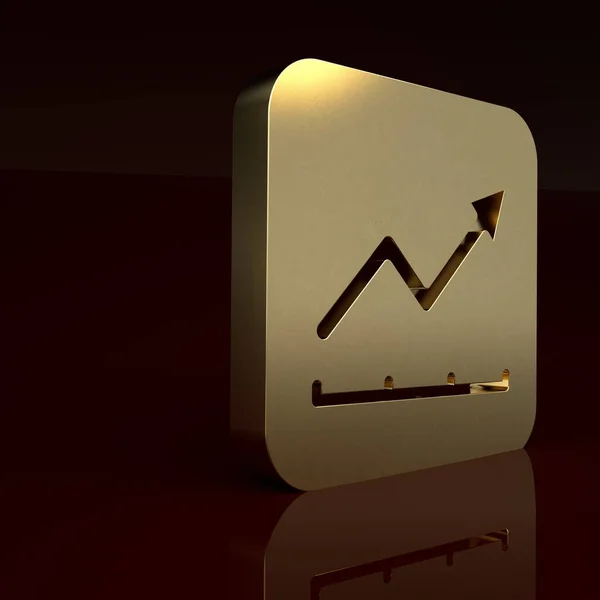 Gold Financial growth increase icon isolated on brown background. Increasing revenue. Minimalism concept. 3D render illustration.