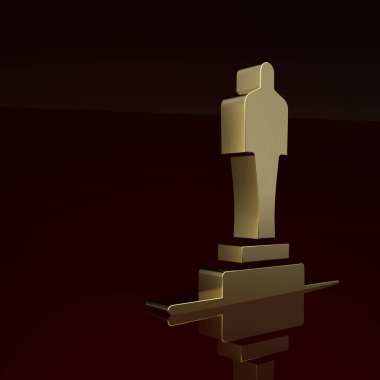 Kahverengi arkaplanda izole edilmiş altın 3D yazıcı modeli simgesi. 3D baskı. Minimalizm kavramı. 3 Boyutlu resimleme.