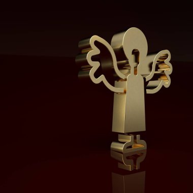 Altın Melek simgesi kahverengi arka planda izole edildi. Minimalizm kavramı. 3 Boyutlu resimleme.