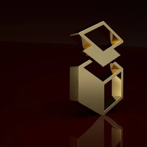 Gold Layers icon isolated on brown background. Minimalism concept. 3D render illustration.