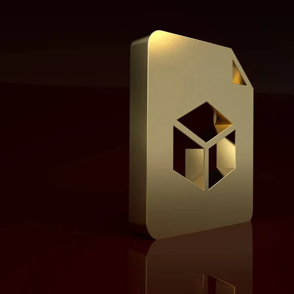 Gold Isometric cube file icon isolated on brown background. Geometric cubes solid icon. 3D square sign. Box symbol. Minimalism concept. 3D render illustration.