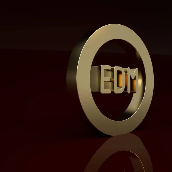 Gold EDM electronic dance music icon isolated on brown background. Minimalism concept. 3D render illustration.
