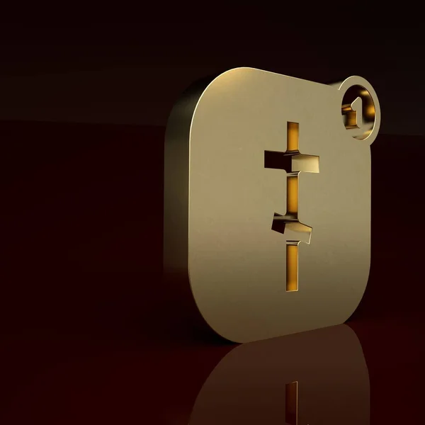 Gold Online church pastor preaching video streaming icon isolated on brown background. Online church of Jesus Christ. Minimalism concept. 3D render illustration.