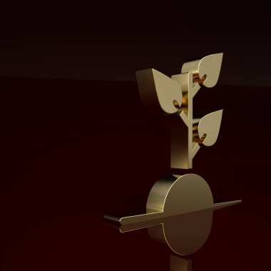 Altın Gönüllü Ekibi ağaç dikme simgesi kahverengi arka planda izole edildi. Bitkileri ve ağaçları koruyan ekolojik koruma. Minimalizm kavramı. 3 Boyutlu resimleme.