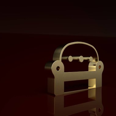 Kahverengi arkaplanda izole edilmiş Altın Koltuk simgesi. Minimalizm kavramı. 3 Boyutlu resimleme.