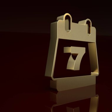 Altın Otel rezervasyon takvimi simgesi kahverengi arkaplanda izole edildi. Minimalizm kavramı. 3 Boyutlu resimleme.