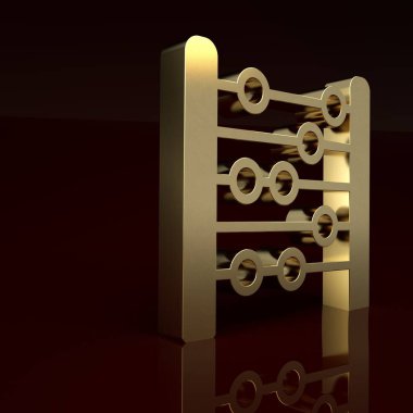 Altın Abaküs simgesi kahverengi arkaplanda izole edildi. Geleneksel sayım çerçevesi. Eğitim işareti. Matematik okulu. Minimalizm kavramı. 3 Boyutlu resimleme.