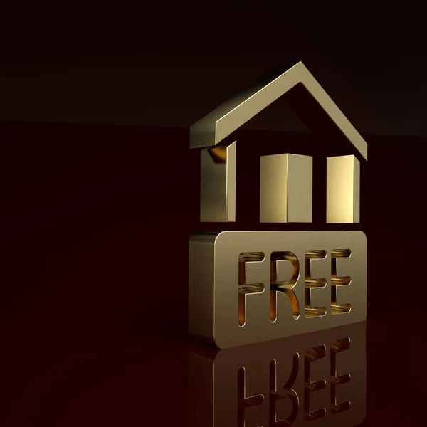 Gold Free home delivery concept for increase the sell stock icon isolated on brown background. Minimalism concept. 3D render illustration.
