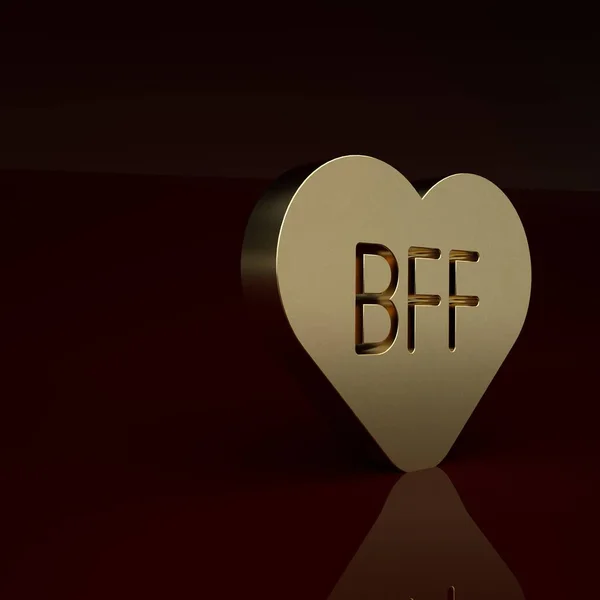 Gold BFF or best friends forever icon isolated on brown background. Minimalism concept. 3D render illustration.