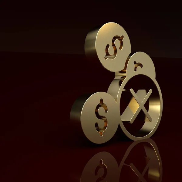 Gold No money icon isolated on brown background. Minimalism concept. 3D render illustration.