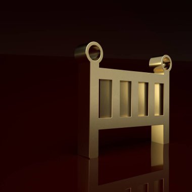 Altın bebek beşik yatak ikonu kahverengi arka planda izole edilmiş. Minimalizm kavramı. 3 Boyutlu resimleme.