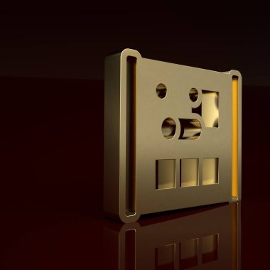 Mühendislik simgesi için altın işleme kağıdı kahverengi arka planda izole edilmiş. Minimalizm kavramı. 3 Boyutlu resimleme.